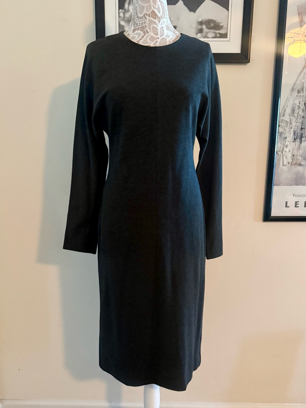 New Cos Dark Grey Rayon Midi Dress Minimalist Classic Size US10 Org $115